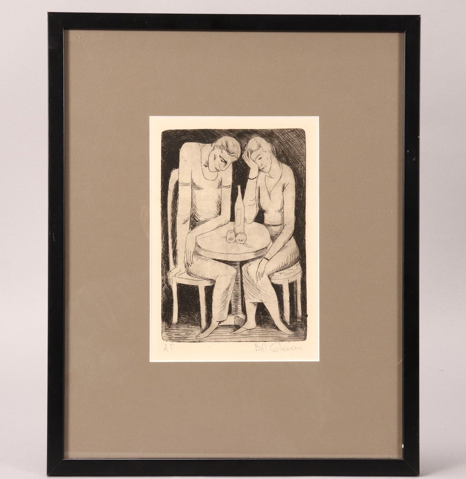 William (Bill) Stephen Coleman (1922-93),: Untitled, Two Figures at Table etching AP editioned and signed below image 18.5cm x 12.5cm