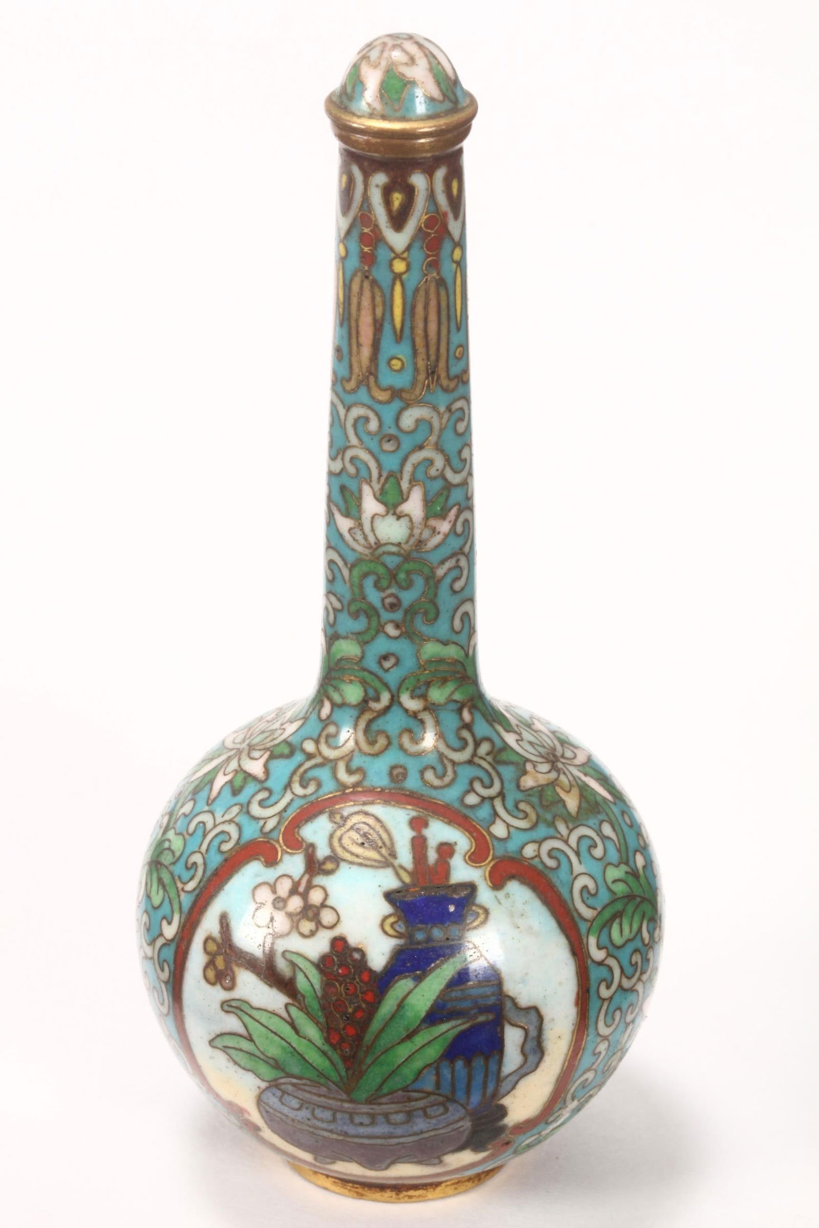 Fine Chinese Late Qing Dynasty Cloisonne Snuff Bottle and Stopper, (1 of 5)
