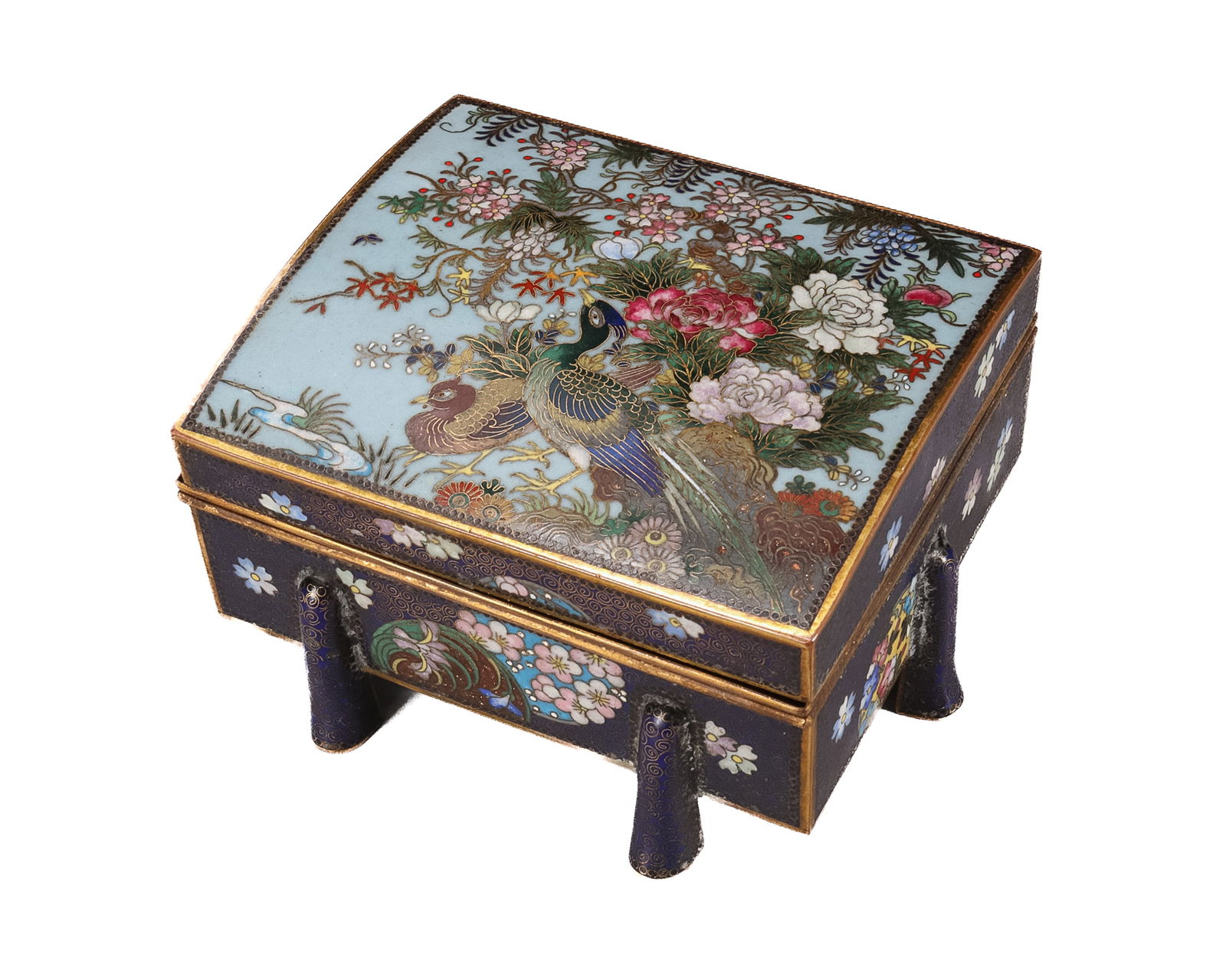 Good Japanese Inaba Cloisonne Footed Box and Cover (1 of 7)
