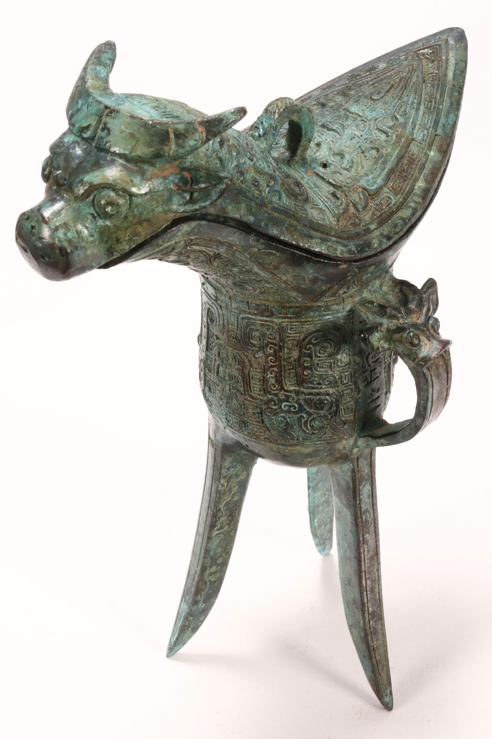 Chinese Bronze Jue Cup and Cover, (1 of 4)