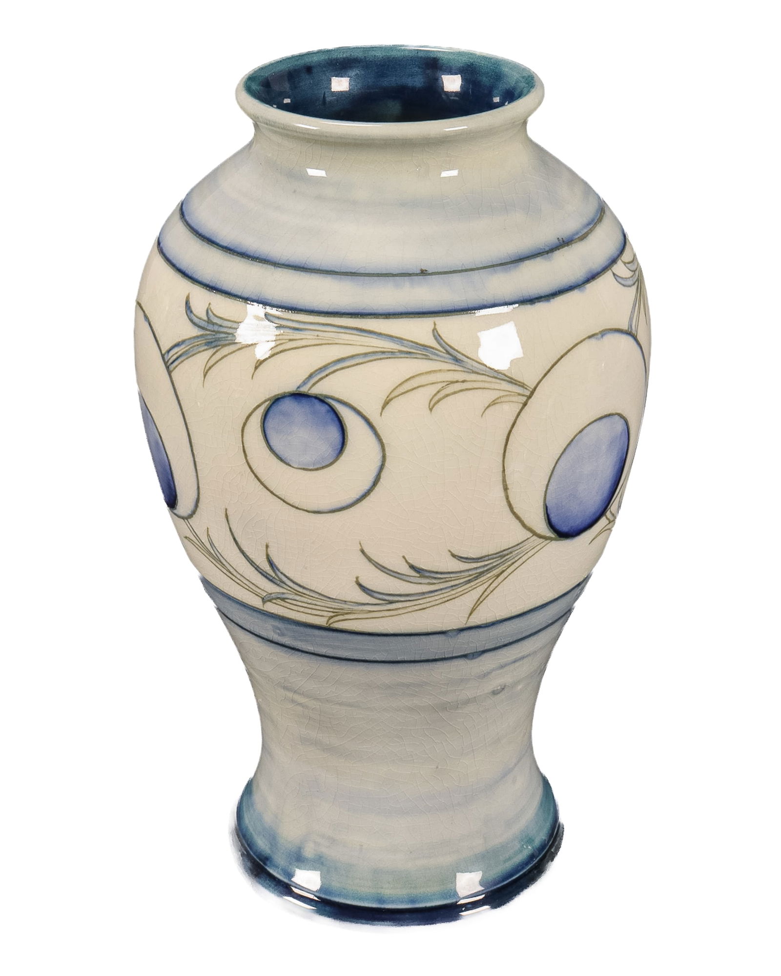 William Moorcroft Art Deco Peacock Feather Vase, (1 of 5)