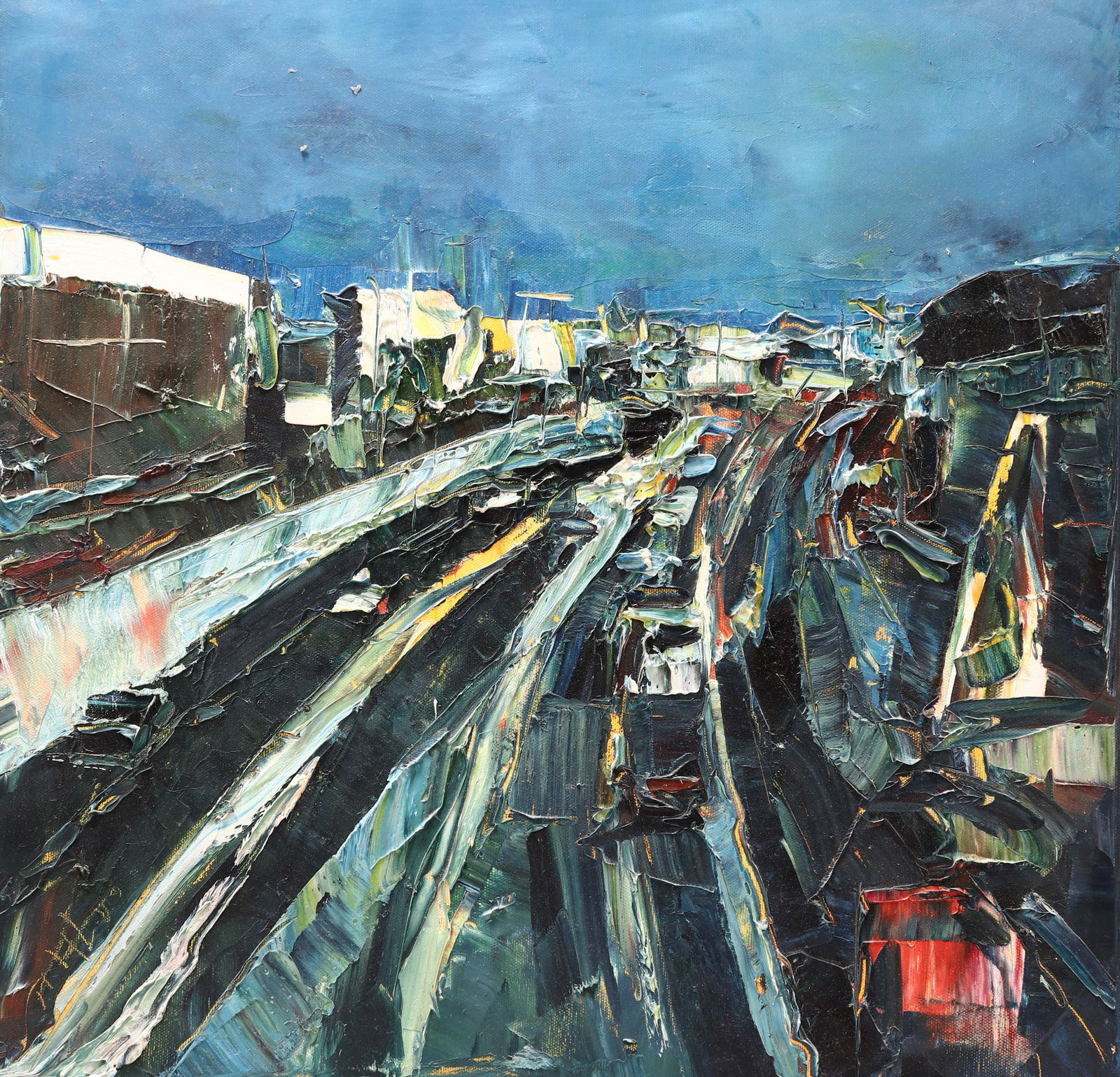 Huang He (working 1990's),: Untitled, City Scene oil on canvas initialled lower left 50cm x 52cm