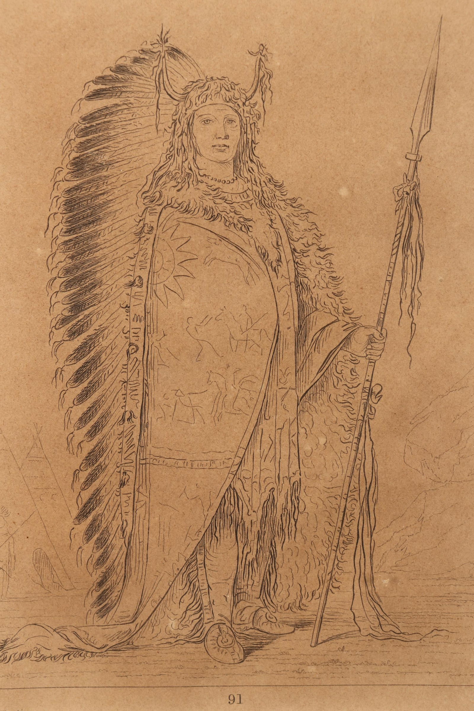 19th Century George Catlin Book Plate,: plate 91 from Letters and Notes on the Manners, Customs, and Condition of the North American Indians, 17cm x 12cm (image)