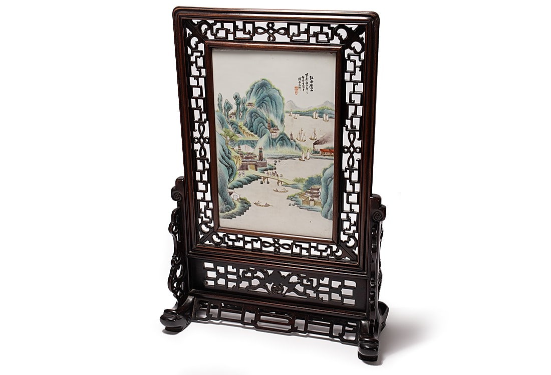 Rare Chinese Republic Period Porcelain Famille Vert Porcelain Panel,