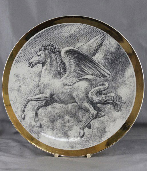 Italian Cabinet Plate with Piero Fornasetti Design: "Pegasus" for Reader's Digest, d 24cm