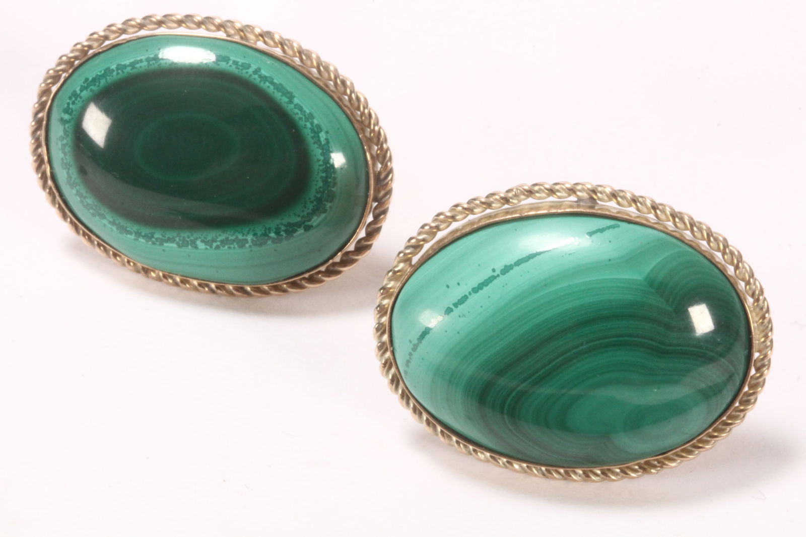 Large Pair of 9ct Gold and Malachite Cufflinks, (1 of 1)