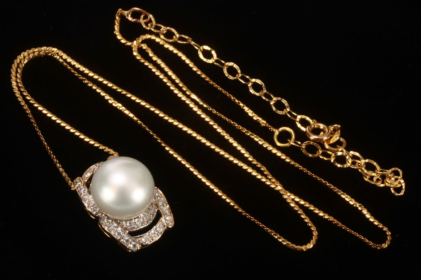 14ct Gold Pearl & Diamond Pendant With 18ct Chain, (1 of 4)
