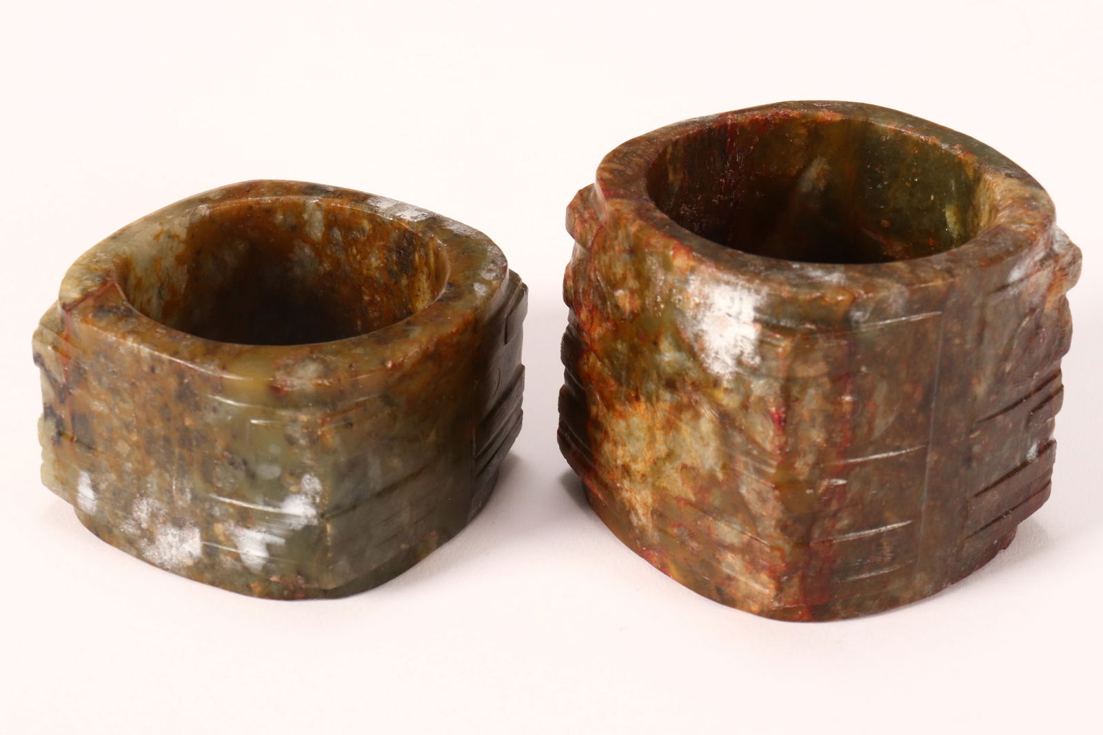 Two Chinese Carved Jade Congs, (1 of 2)