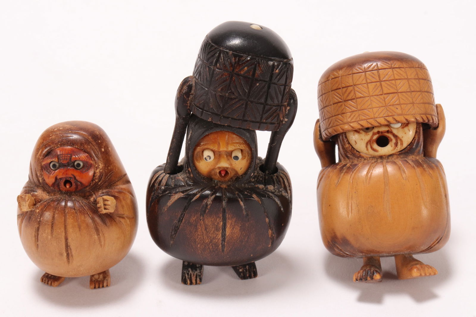 Three Japanese Meiji Period Kobe Daruma Toys, (1 of 2)