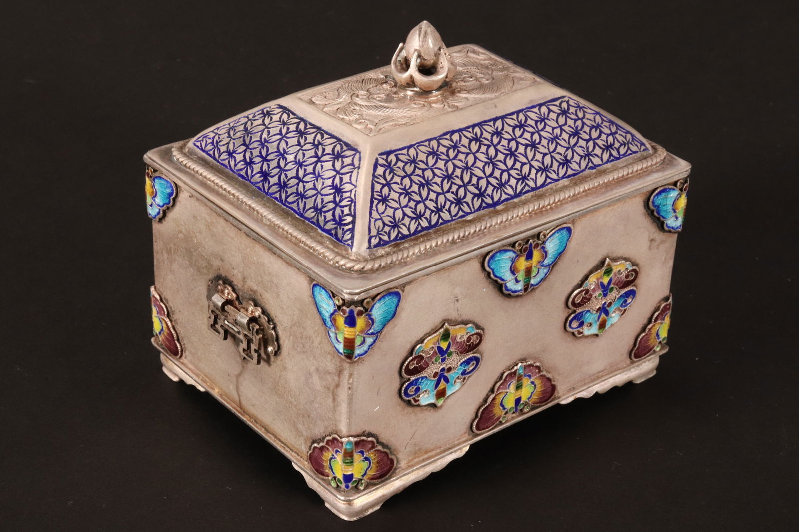 Lovely Chinese Silver and Enamel Box and Cover,