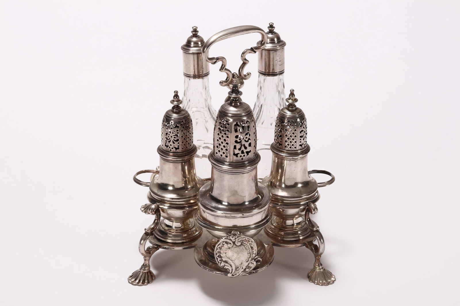 George II Sterling Silver and Crystal Cruet Set, (1 of 5)