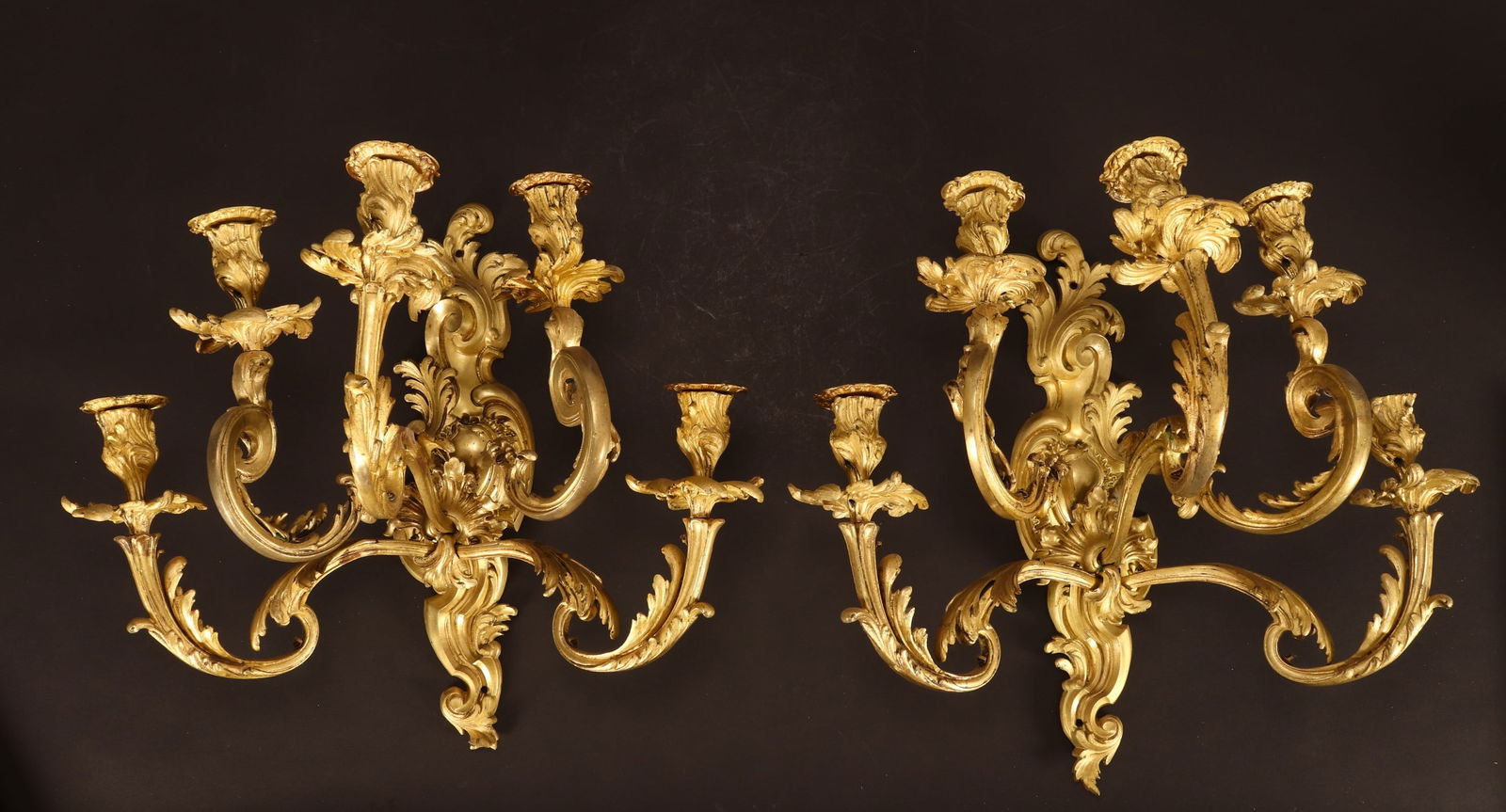 Pair of 19th Century French Louis XV Style Gilt Wall Sconces, (1 of 8)