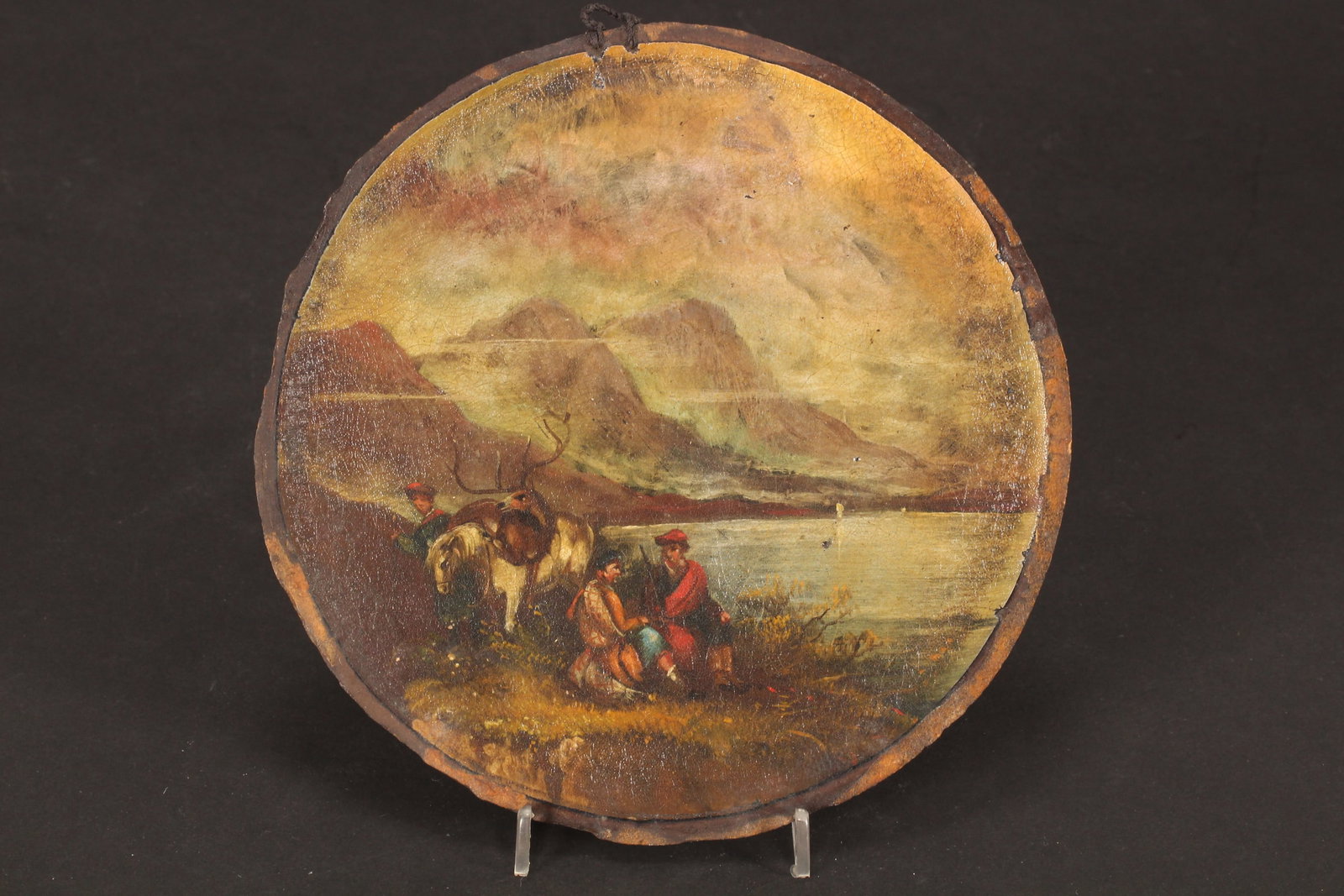 18th Century Dutch School,: Landscape with Figures and Horses oil on panel unsigned diameter 18cm