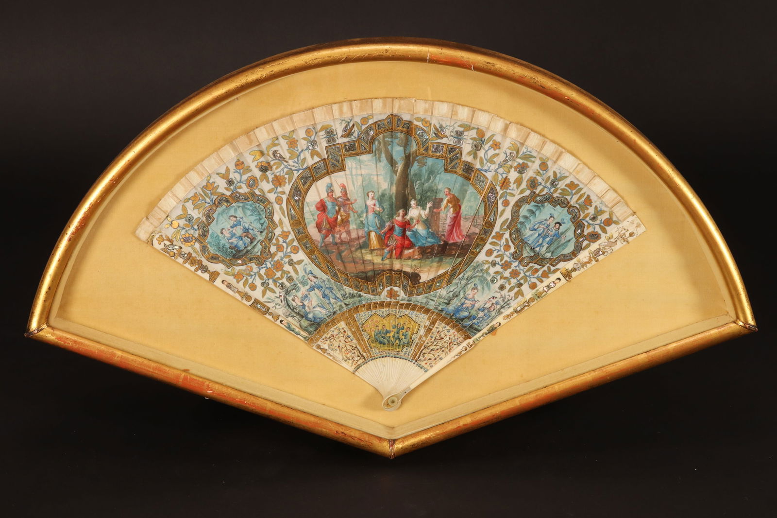 Cased 19th Century French Painted Fan, (1 of 10)