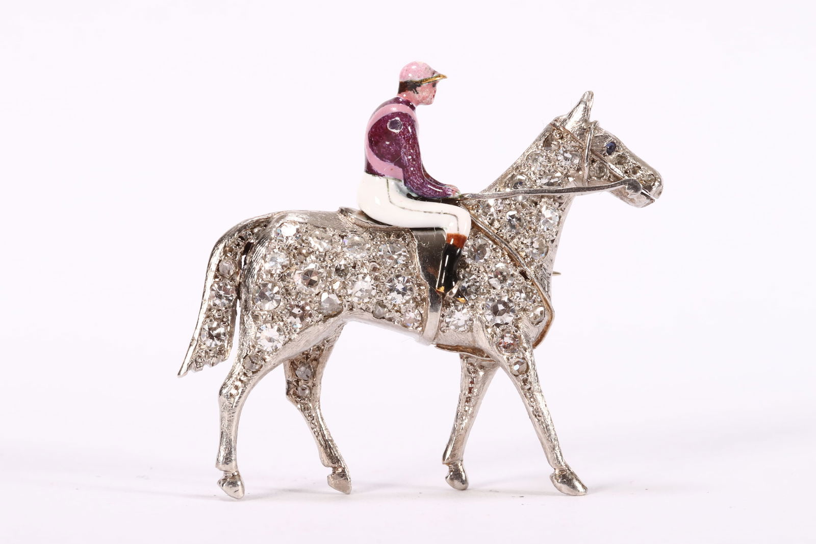 Late Victorian Platinum and Diamond Horse & Jockey Brooch, (1 of 6)