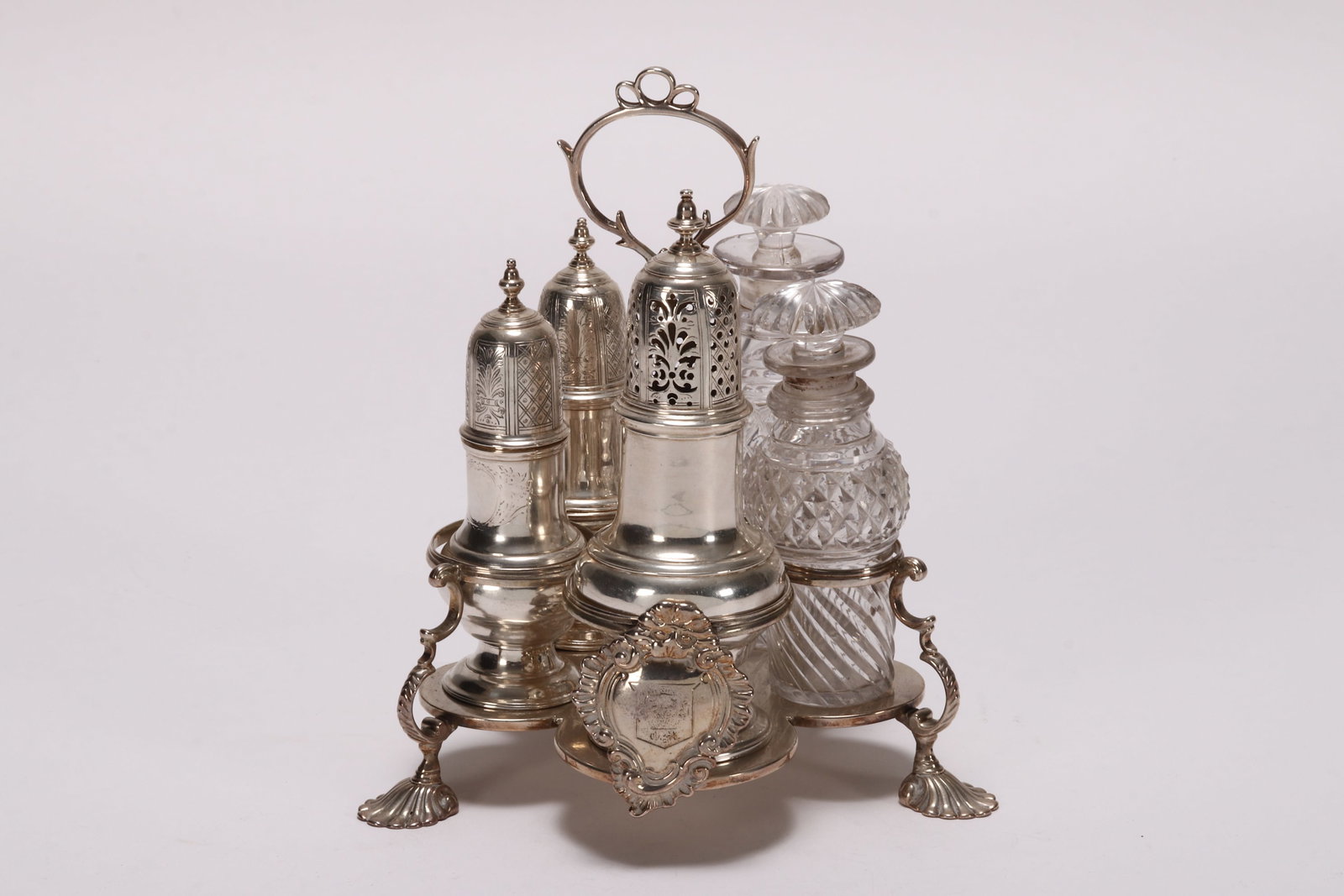 Georgian Sterling Silver and Crystal Matched Cruet Set, (1 of 5)