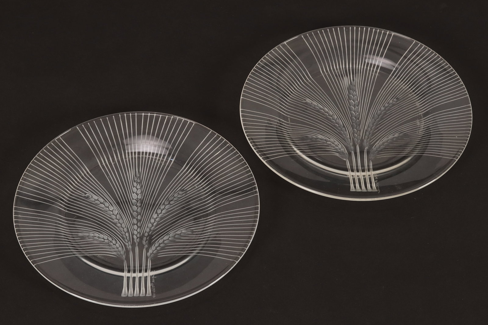 Pair of Lalique 'Arras' Crystal Plates, (1 of 6)