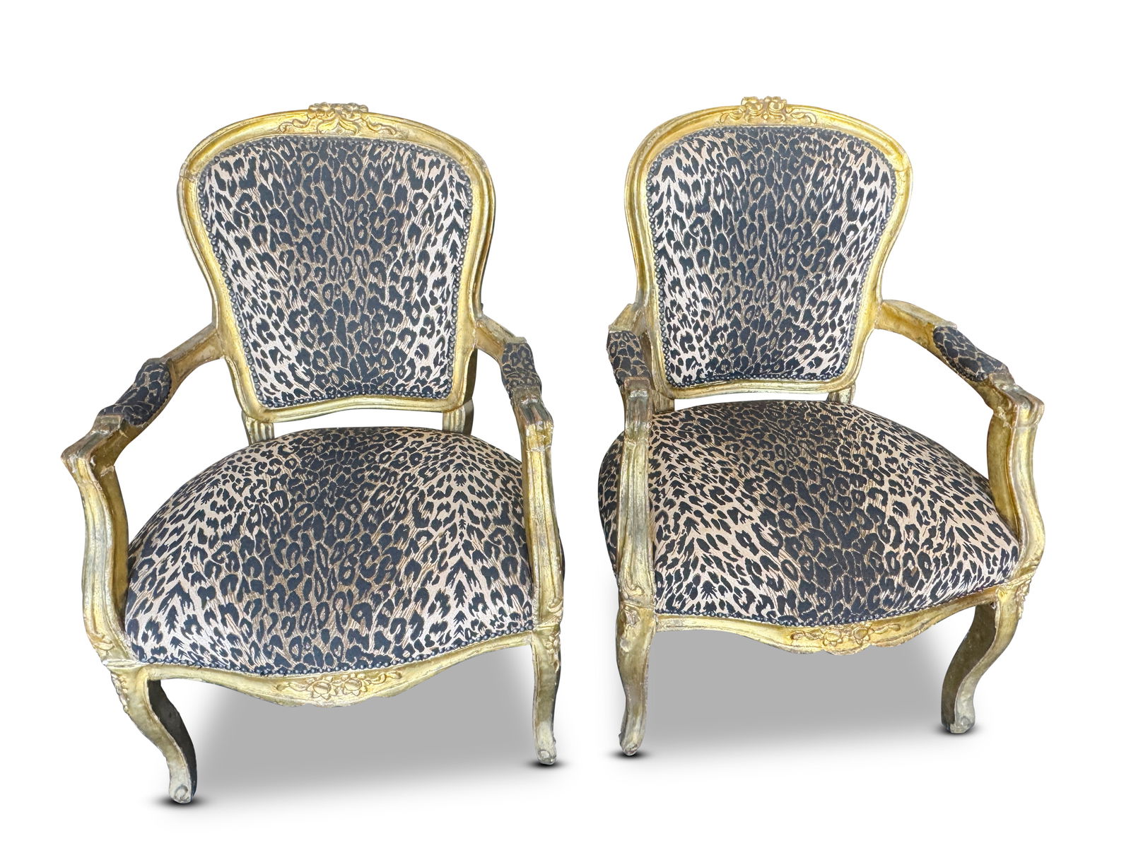 Pair of French Louis XV Style Gilt Wood Fauteuils, (1 of 2)