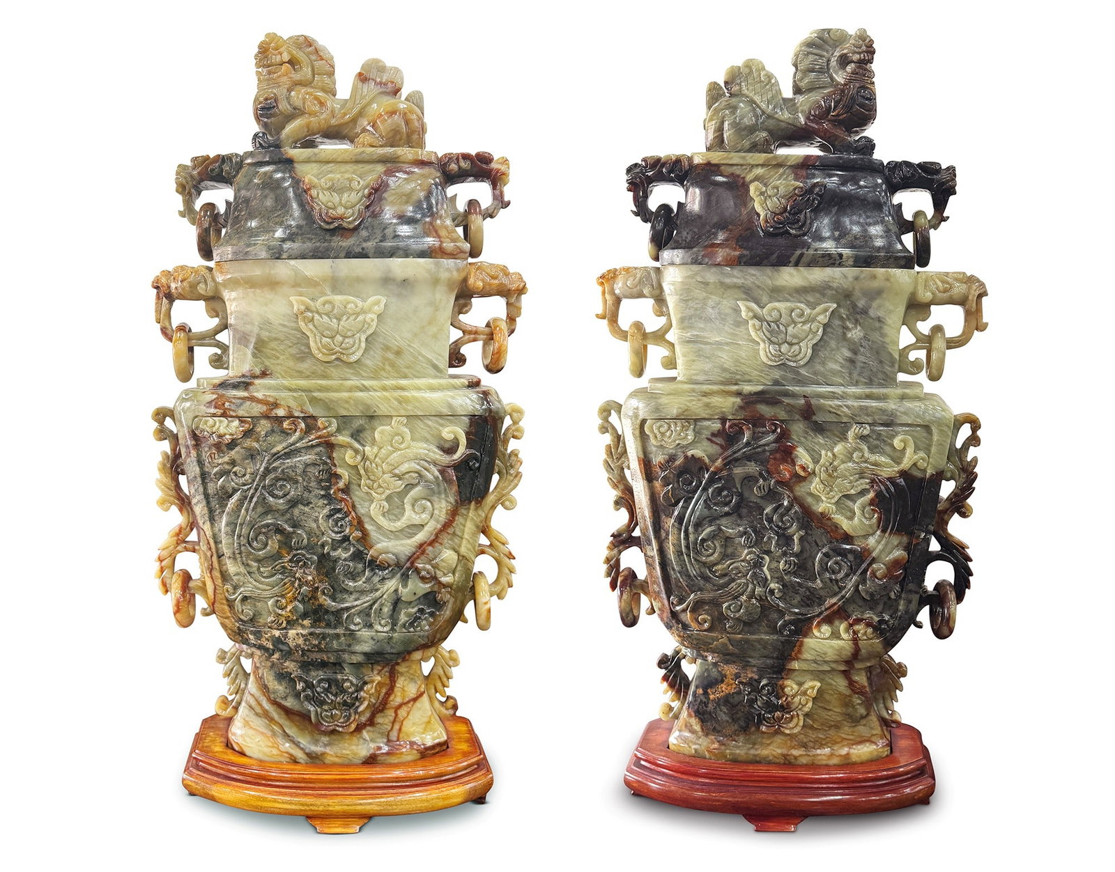 Very Large Pair of Chinese Stone Vases and Covers, (1 of 3)