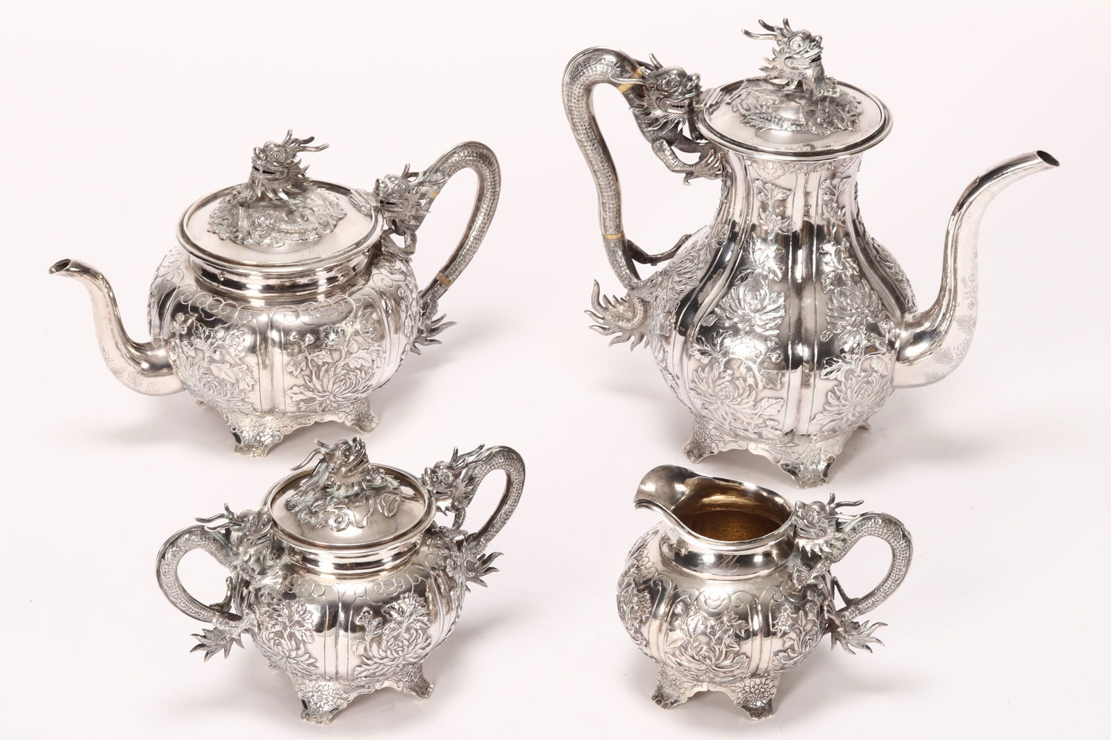 Wonderful Chinese Export Silver Four Piece Tea and (1 of 12)