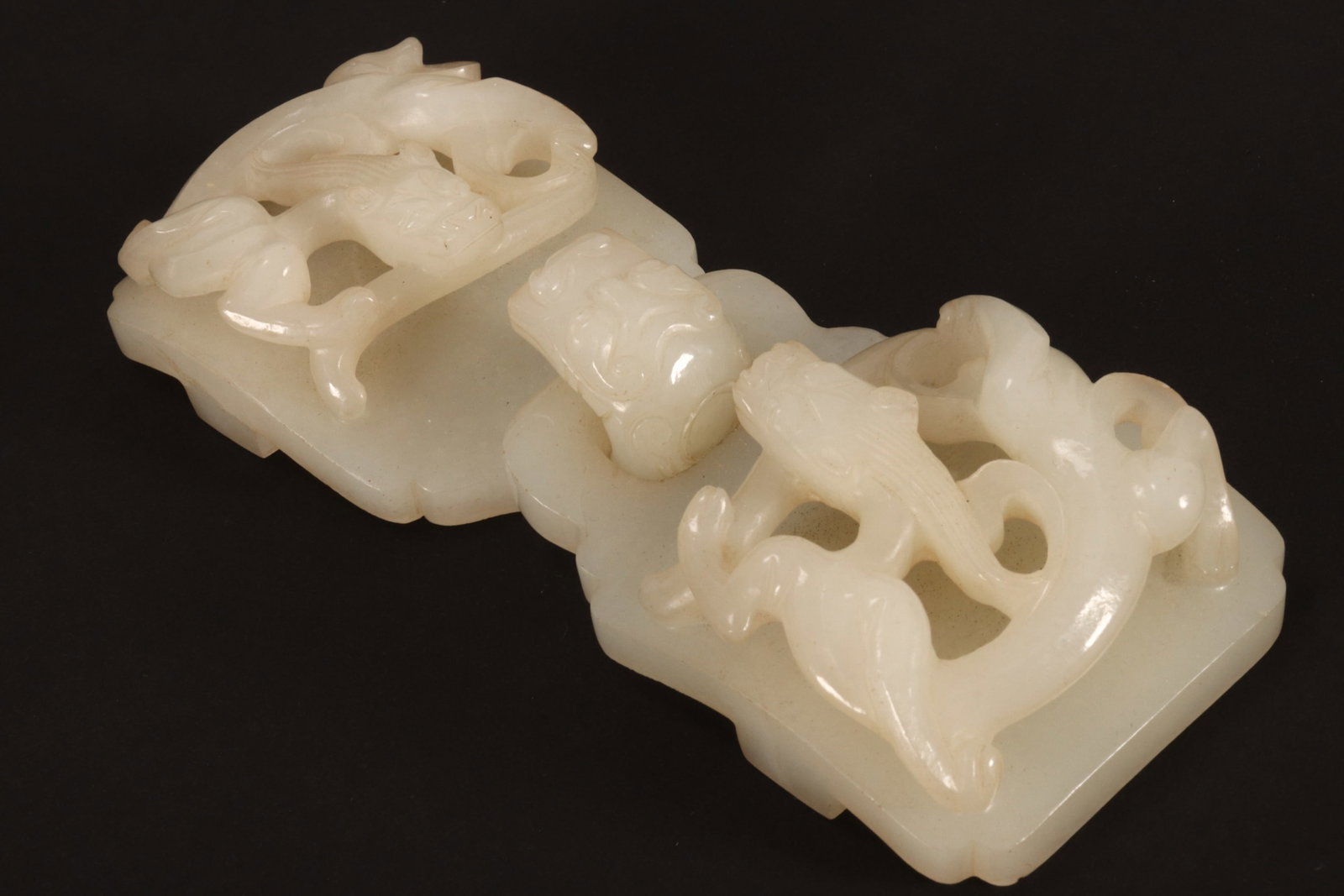 Good and Large Chinese Two Section White Jade Belt Buckle, (1 of 6)