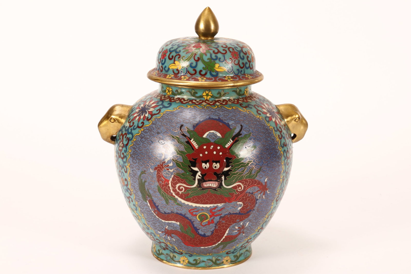 Chinese Cloisonne Twin Handled Jar and Cover, (1 of 3)