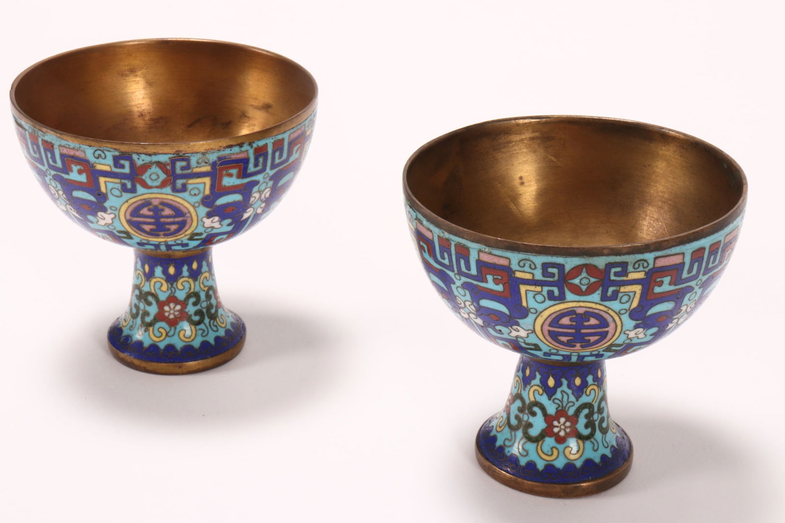 Good Pair of Qing Dynasty Cloisonne Stem Cups, (1 of 3)