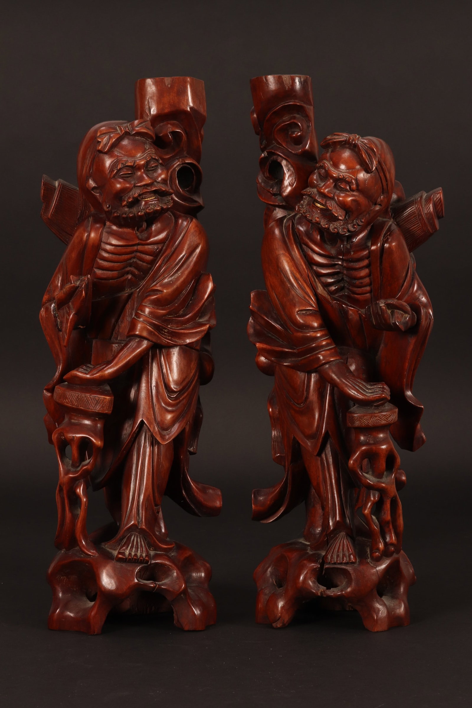 Large Pair of Chinese Hardwood Figures, (1 of 8)