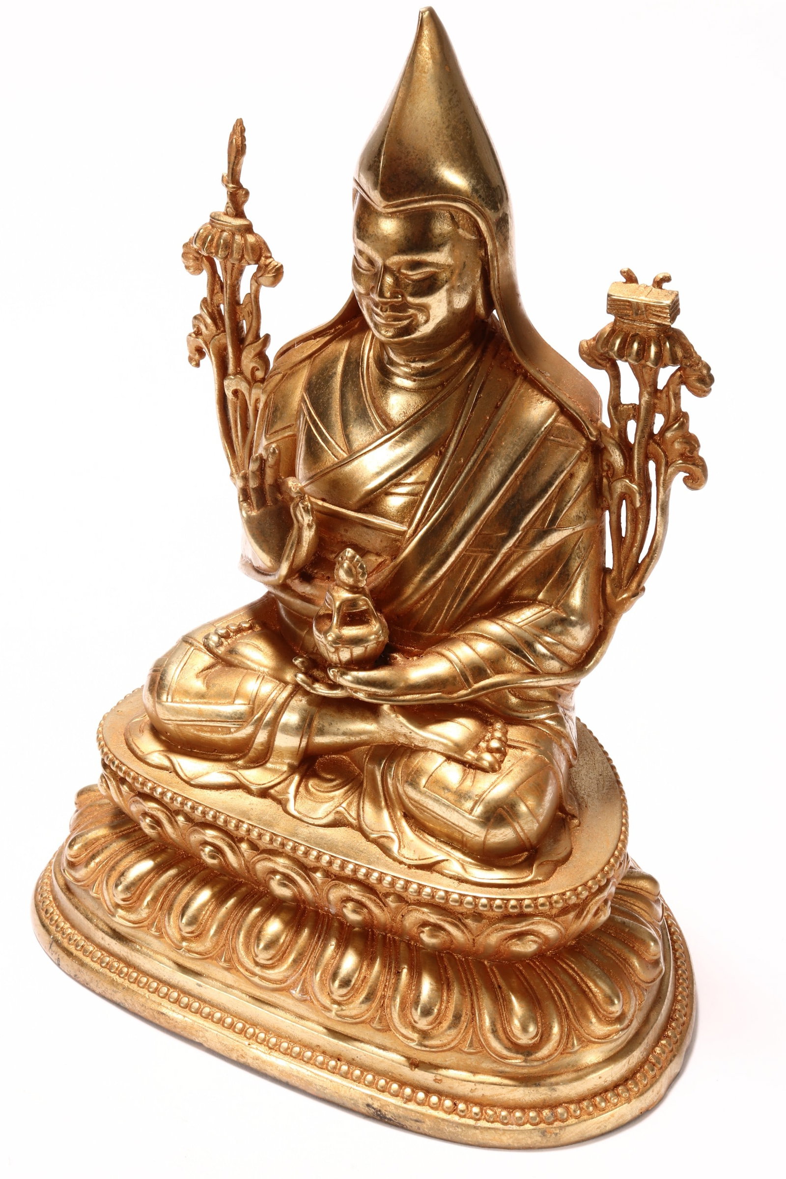 Sino-Tibetan Gilt Brass Tsongkhapa Figure, (1 of 4)