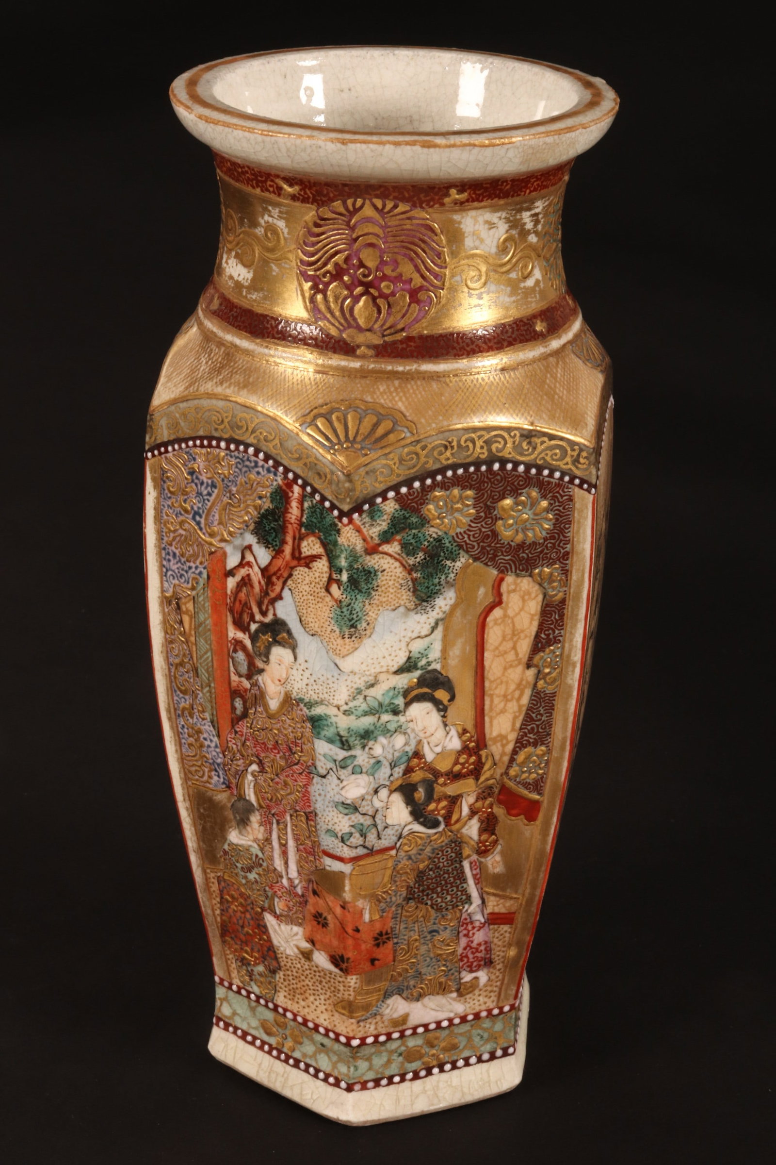 Japanese Satsuma Hexagonal Vase, (1 of 7)