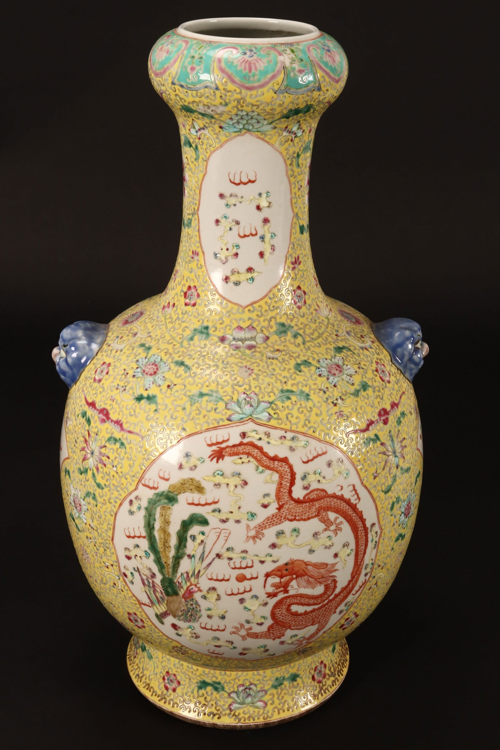 Large Chinese Famille Jaune Floor Vase, (1 of 5)