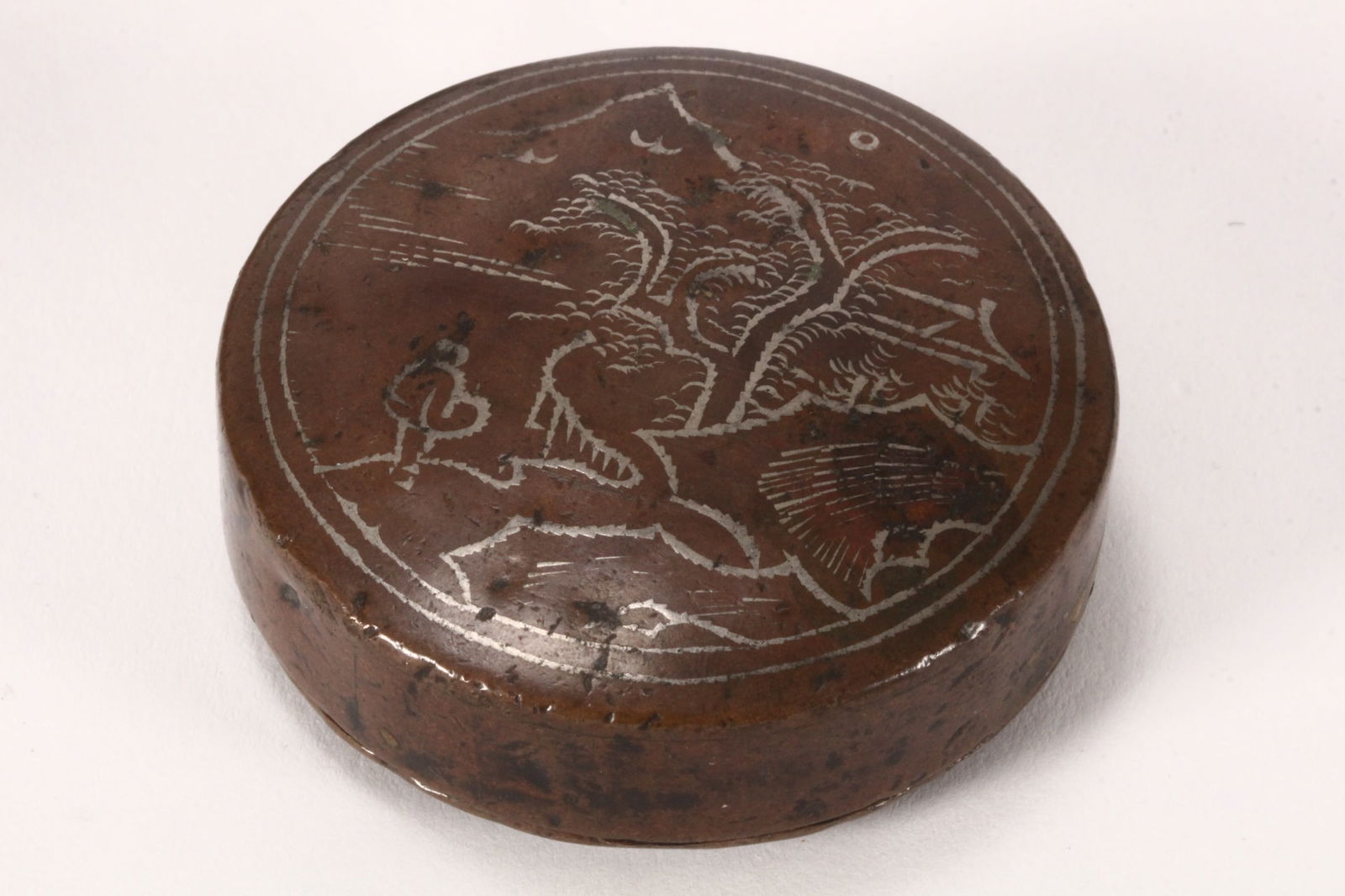 Chinese Late Qing Dynasty Paktong Bronze Ink Box, (1 of 3)
