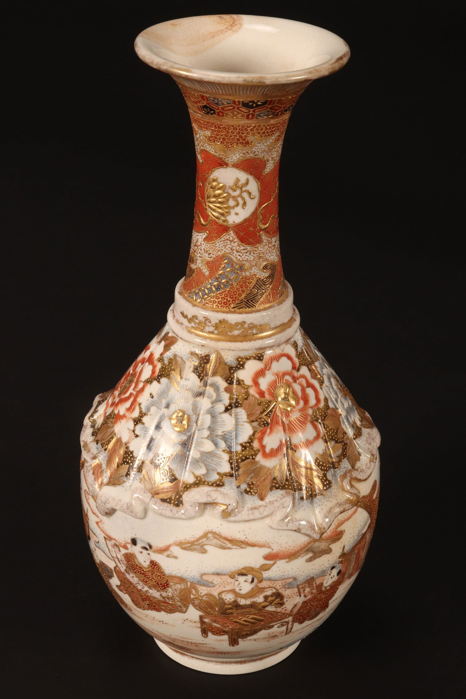 Satsuma Pottery Bottle Vase, (1 of 4)
