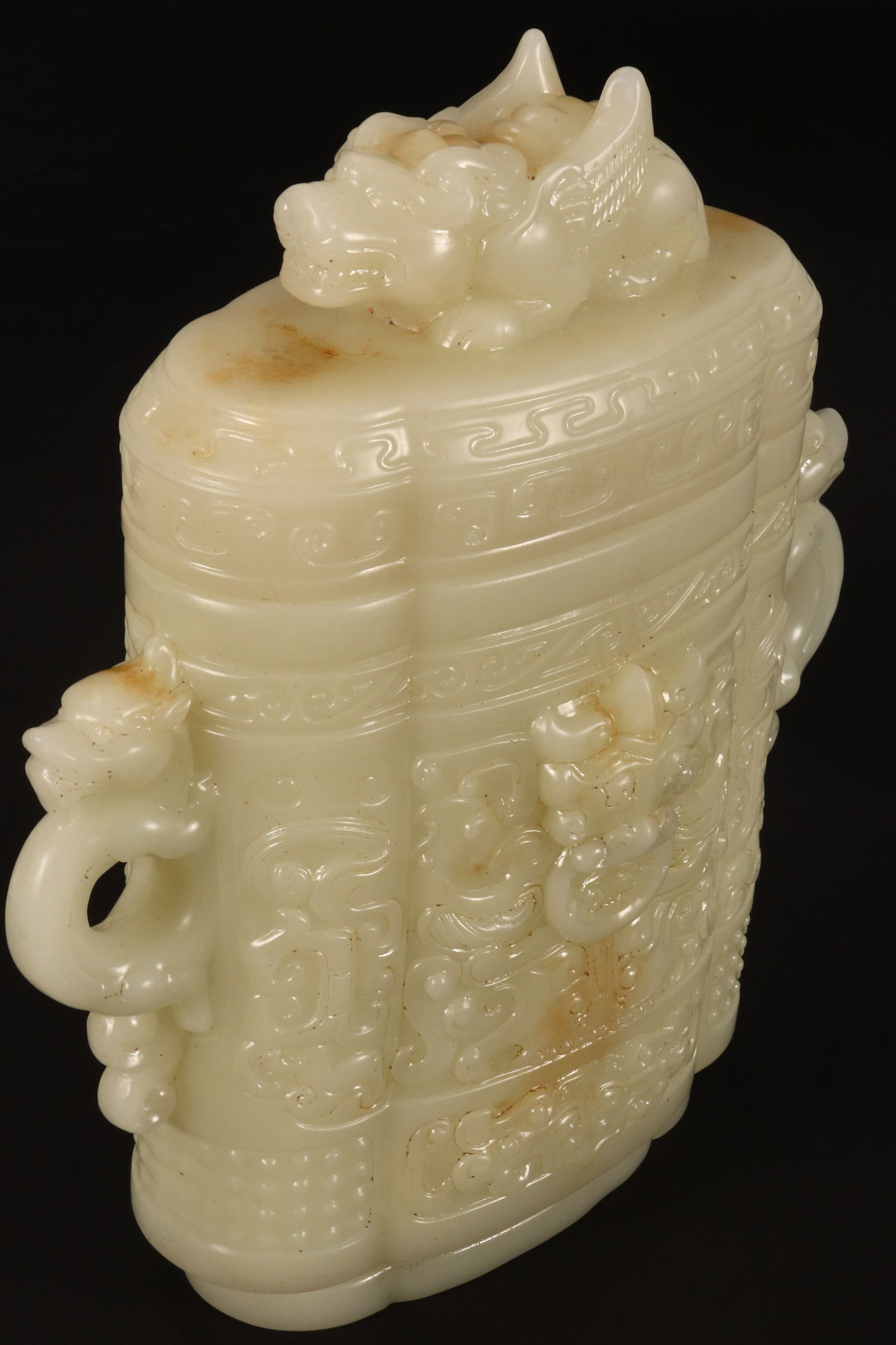 Large Chinese Carved White Jade Jar and Cover, (1 of 2)