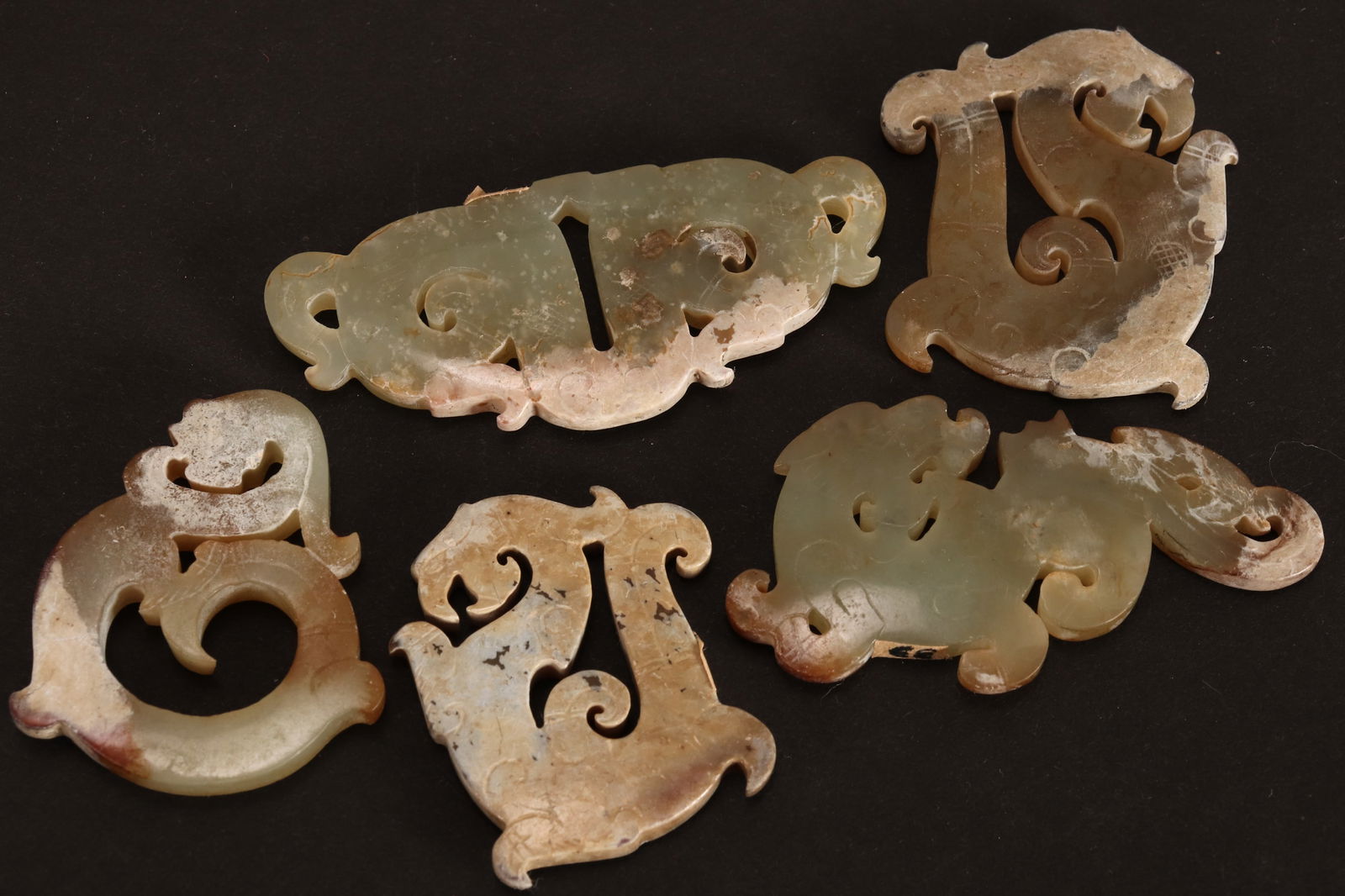 Five Chinese Carved Jade Dragon Panels, (1 of 2)