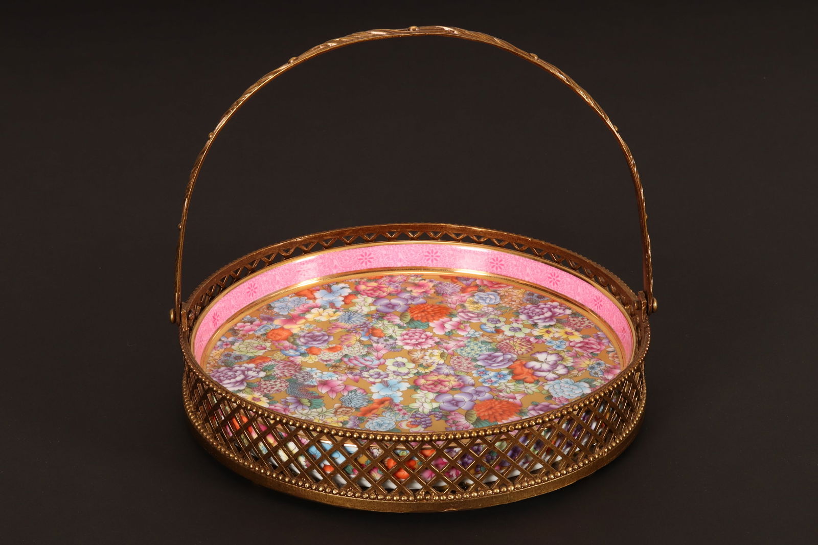 Chinese Thousand Flowers Porcelain and Gilt Metal Basket, (1 of 8)