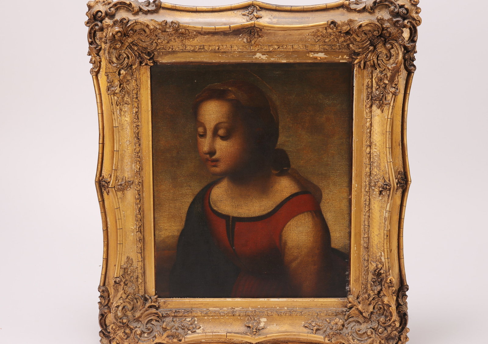 19th Century Study After Raphael,: Madonna Study (from La Belle Jardiniere) oil on canvas unsigned 42cm x 35cm