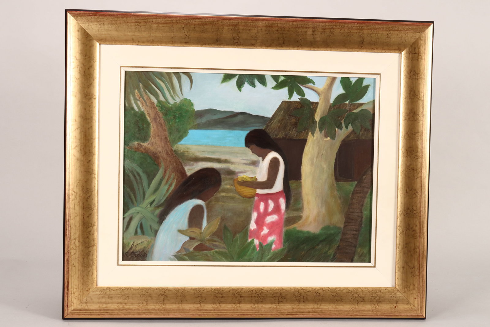 Ray Austin Crooke (1922-2015),: Untitled (Islanders) oil on board signed lower left 44cm x 58.5cm