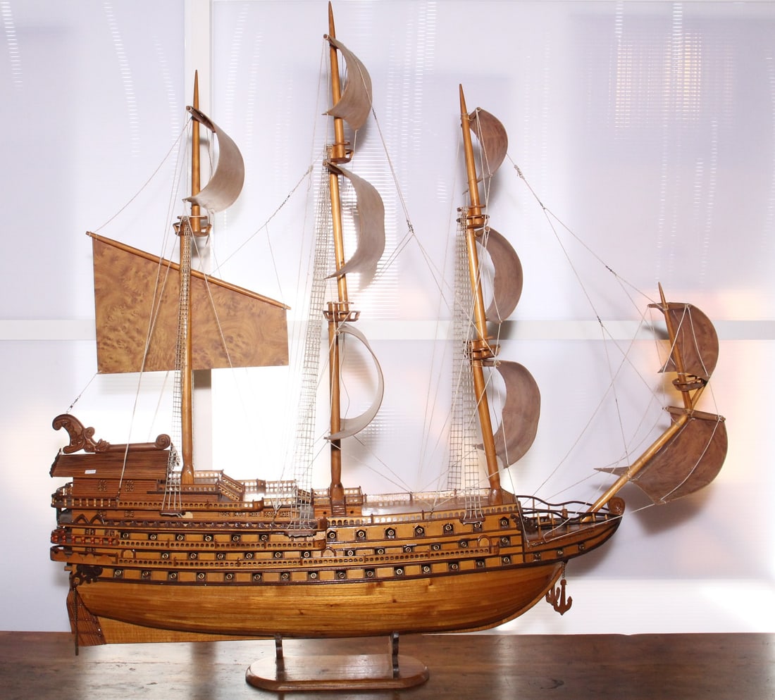 Large Scale Wooden Model of a Spanish Galleon, (1 of 3)