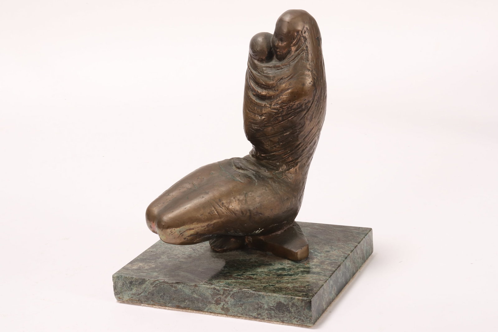 Imre Varga (Hungarian, 1923-2019),: Mother and Child bronze on marble signed to base 21.5cm x 15.5cm x 9cm