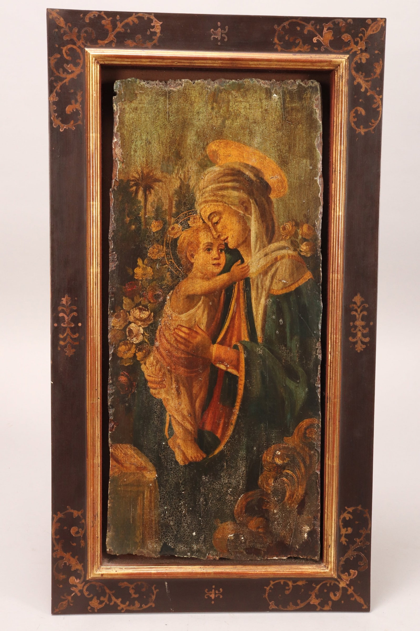 19th Century Oil on Panel After Sandro Boticelli,: The Virgin and Child (after The Virgin and Child With The Young St John the Baptist by the workshop of Sandro Botticelli) oil on panel 57cm x 25cm