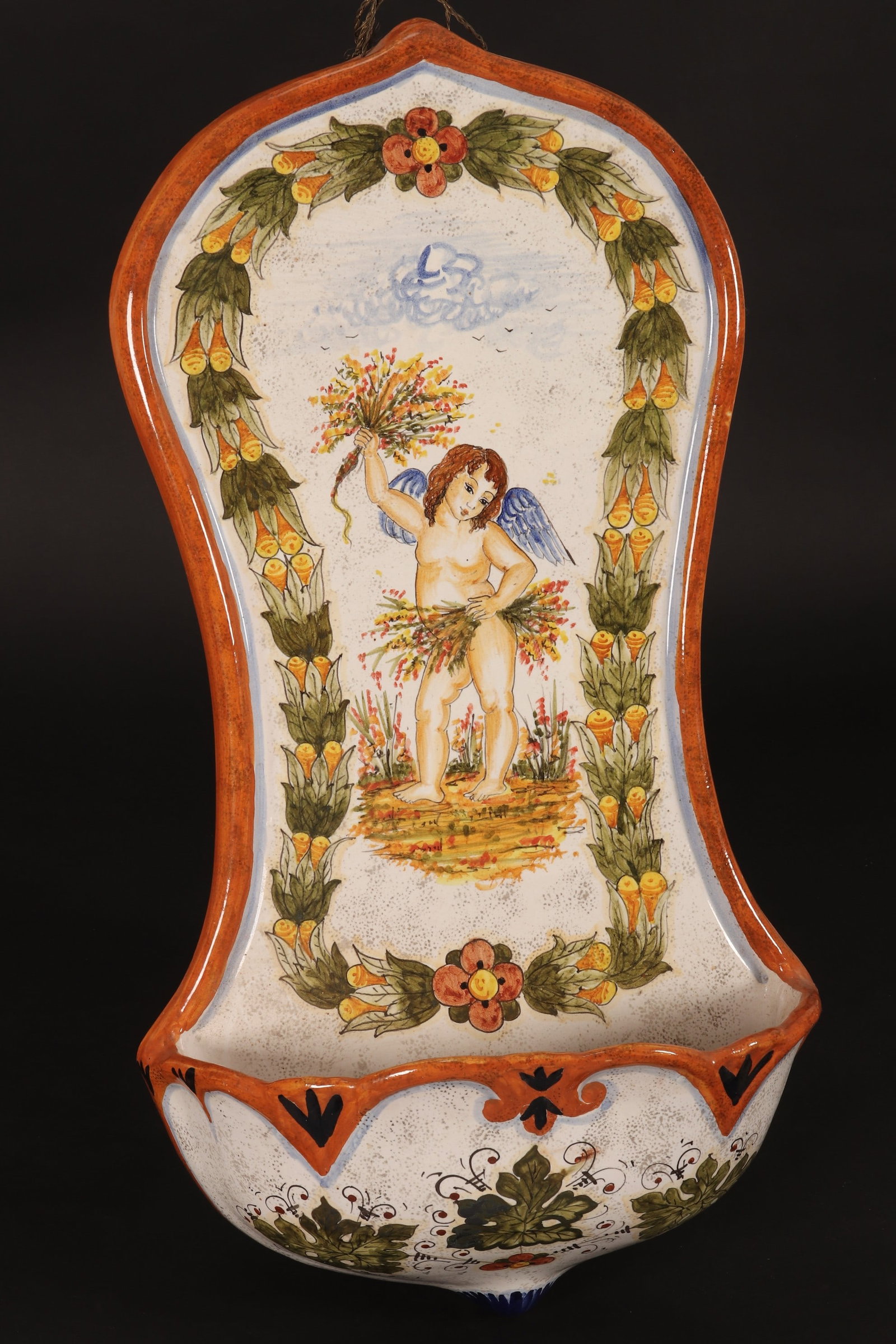 Large Italian Majolica Holy Water Font, (1 of 1)