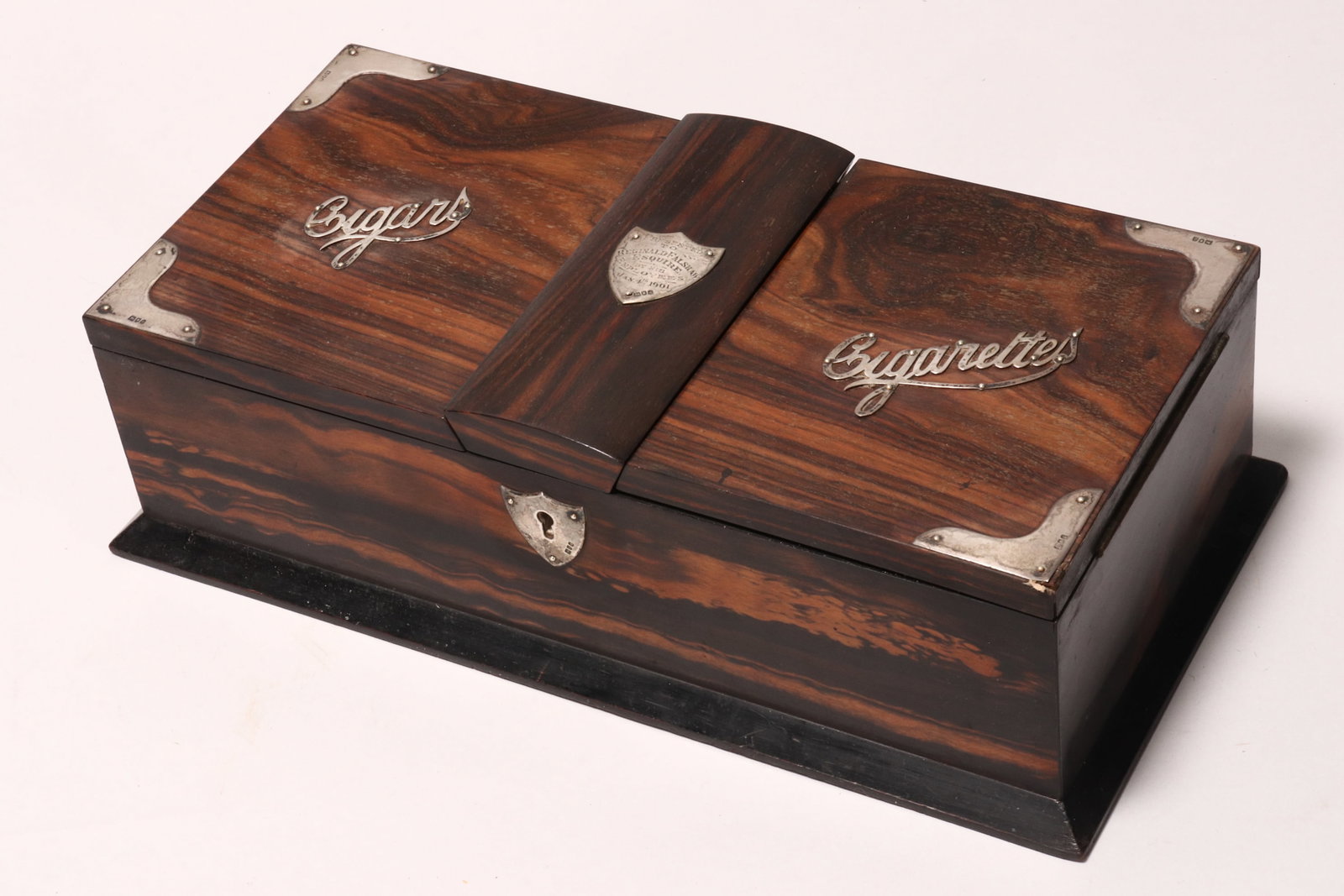 Late Victorian Coromandel and Sterling Silver Mounted Cigar and Cigarette Box, (1 of 4)