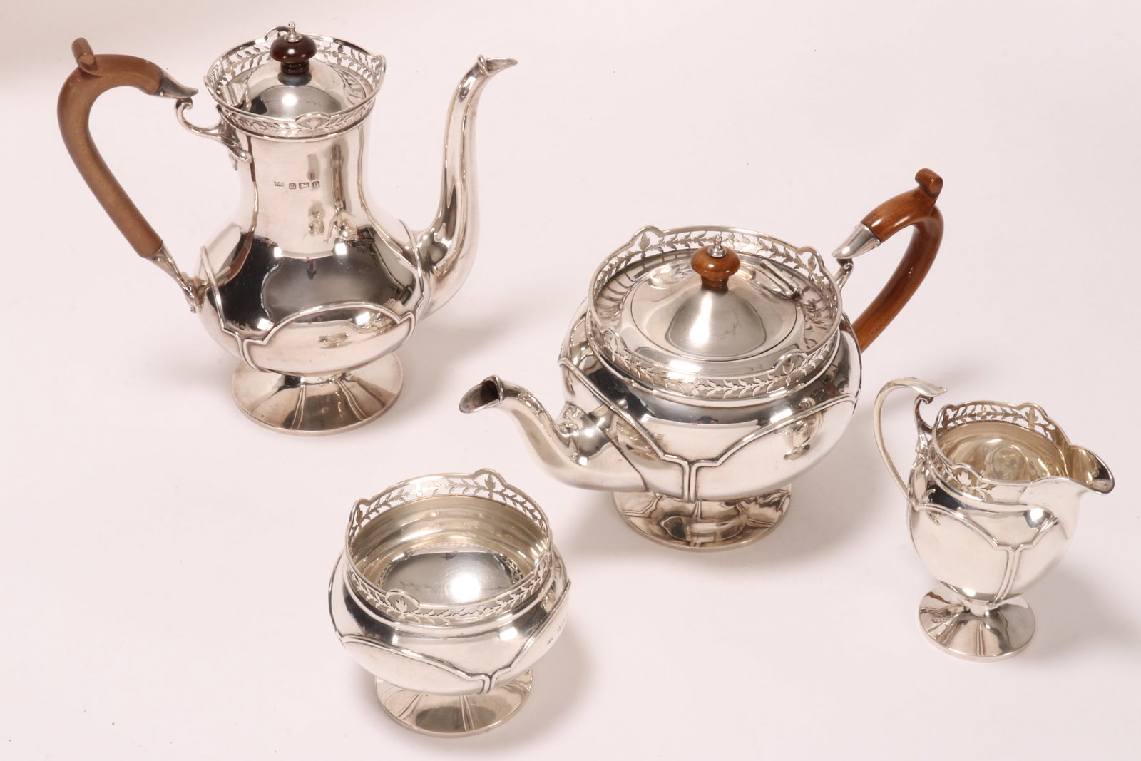 George V Sterling Silver Four Part Tea Service, (1 of 6)