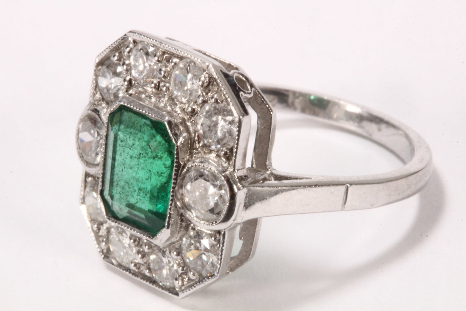 Art Deco Style 18ct White Gold Emerald Ring, (1 of 4)