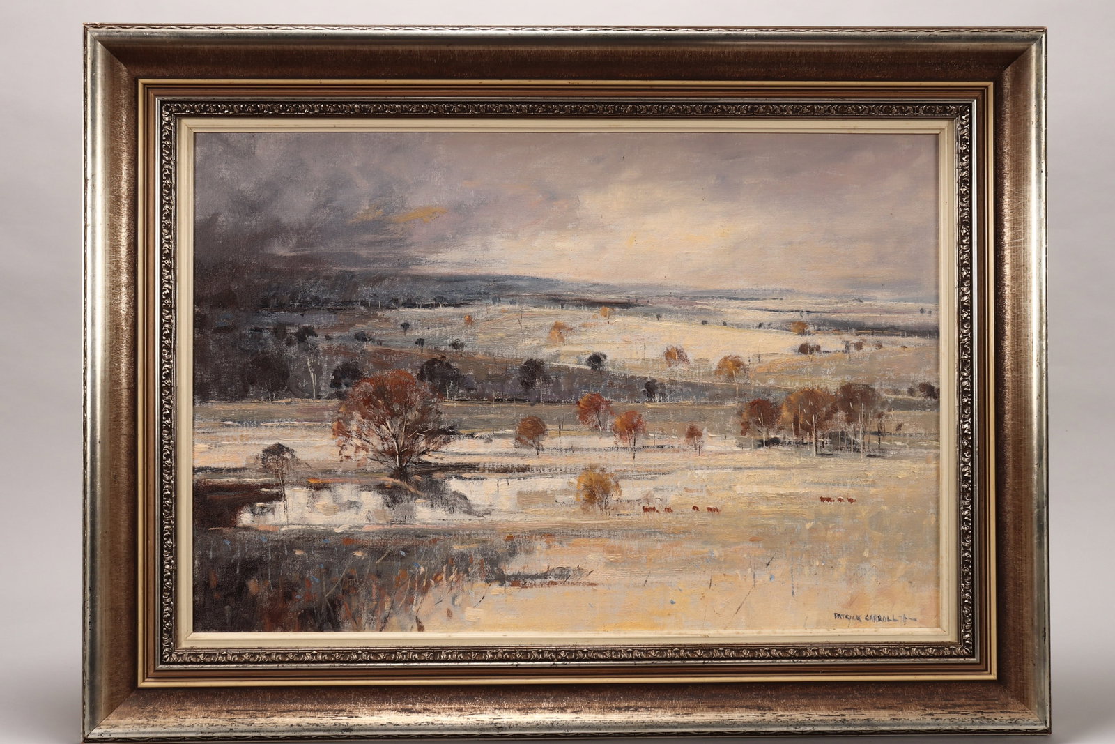 Patrick Carroll (1949-2019),: Creek Bed at Dusk, Mudgee, 1976 oil on canvas board signed and dated lower right, titled verso 50cm x 75cm