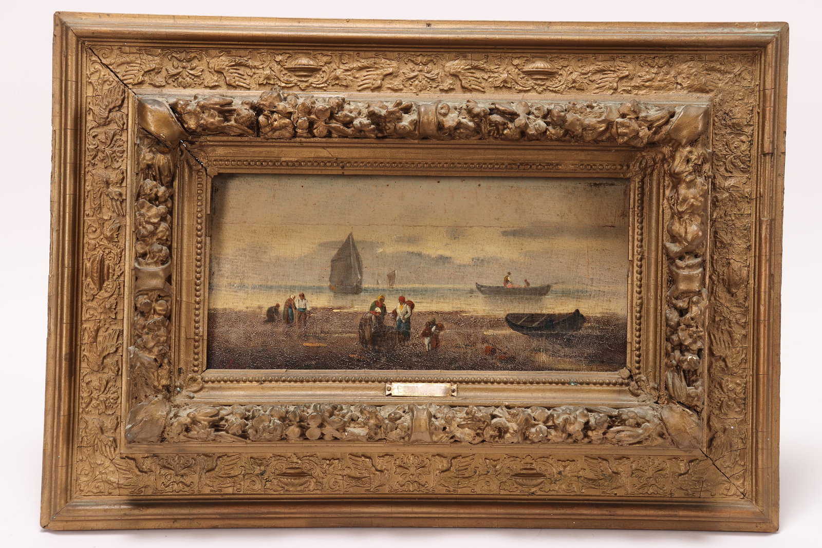 19th Century European School,: The Dutch Coast oil on canvas signed C.Vital in red lower left, titled verso 15.5cm x 32cm