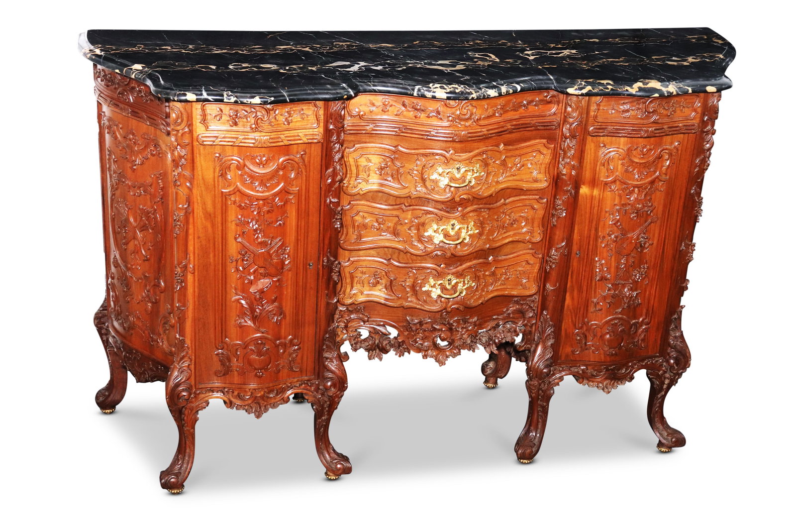 Elaborate French Louis XV Style Marble Top Sideboard, (1 of 1)