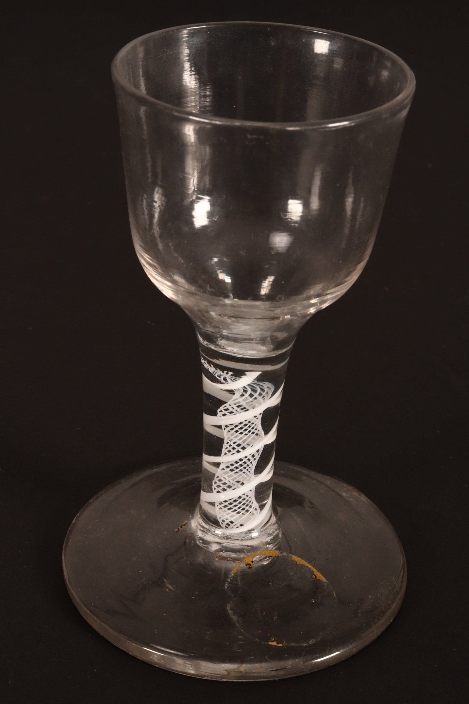 18th Century British Opaque Twist Dram Glass,: c.1760, with ogee shaped bowl, above a double twist stem, on conical foot, height 11.5cm