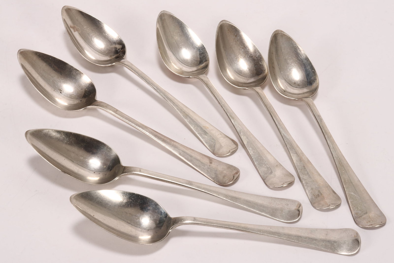 Seven 19th Century Dutch Silver Dessert Spoons, (1 of 4)
